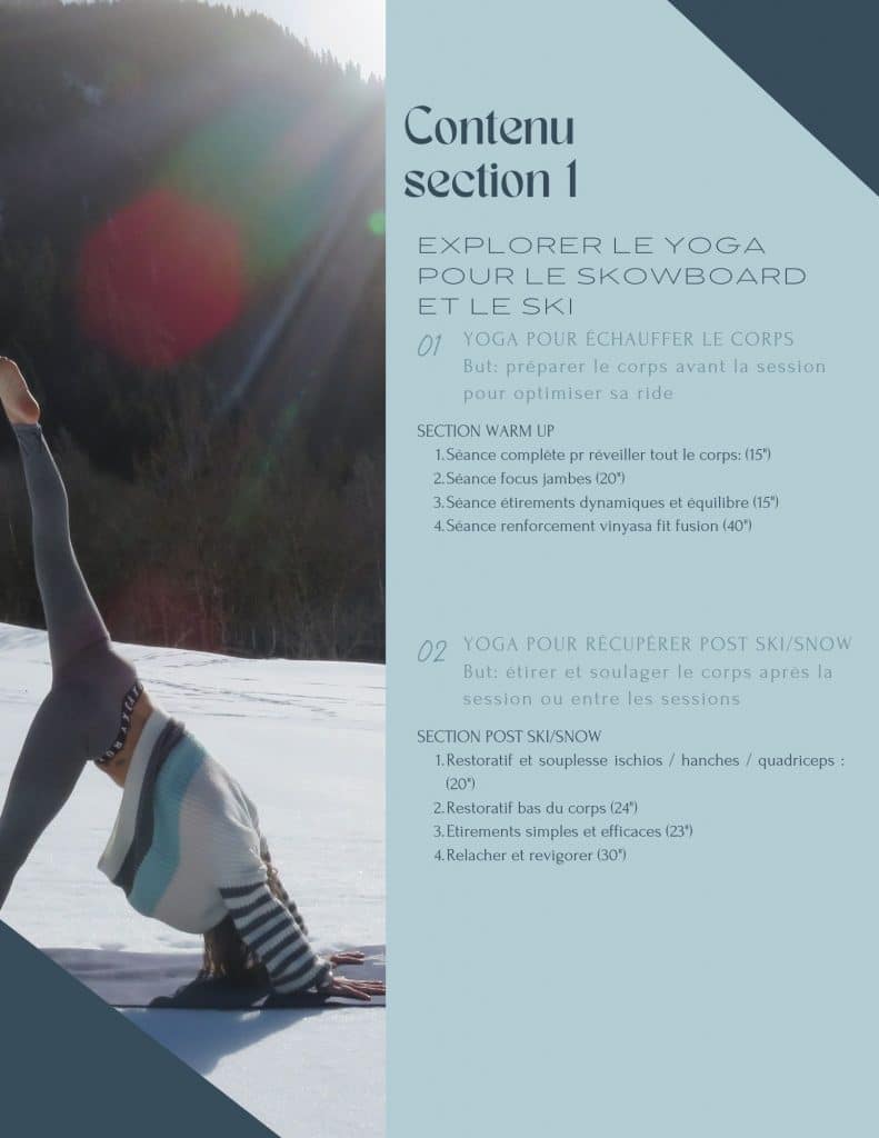 contenu section 1 du programme yoga ski/snow: séance warm up et restoratives